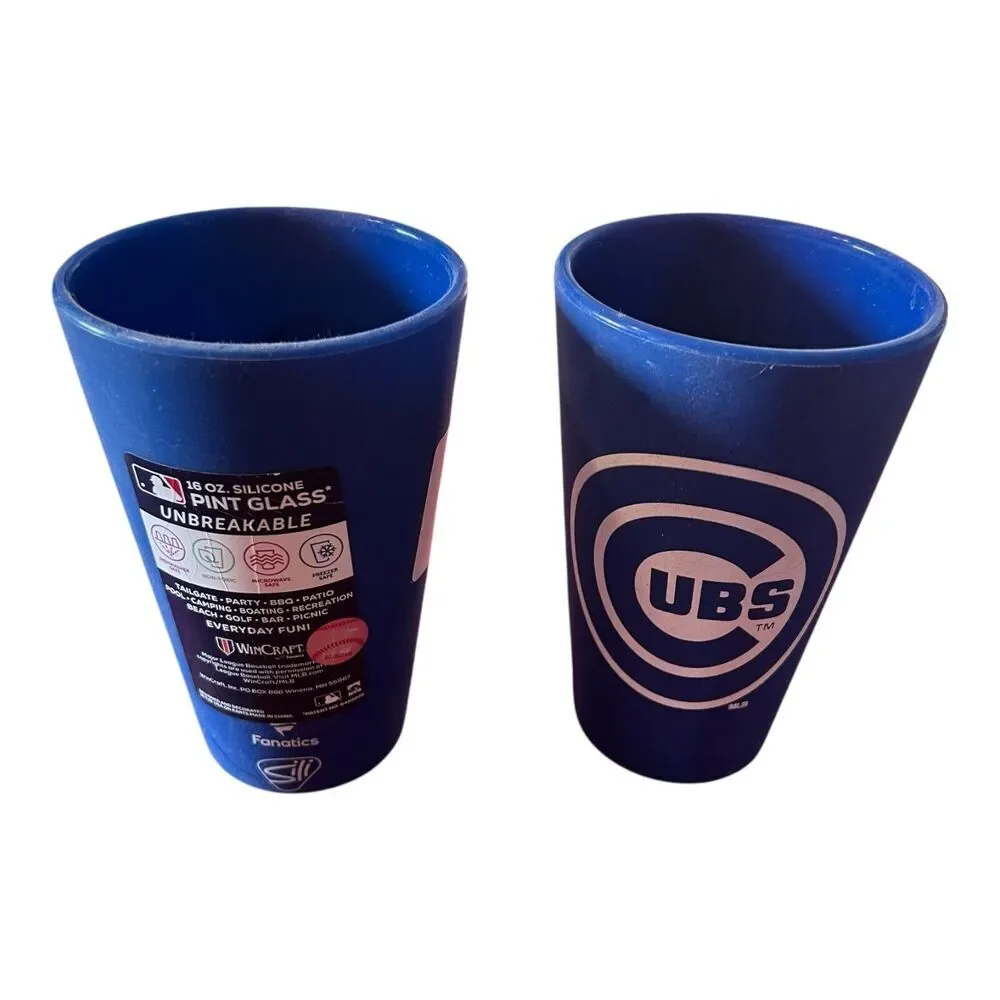 CHICAGO CUBS BLUE And White 16 OZ SILICONE PINT GLASS NEW WINCRAFT 2 Glasses